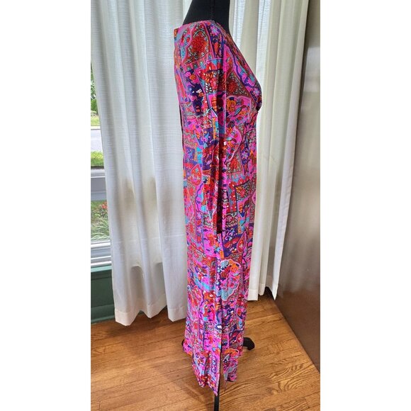 Vintage 70s dress, magenta, fuchsia, turquoise, orange, red novelty print, funky - Picture 9 of 10